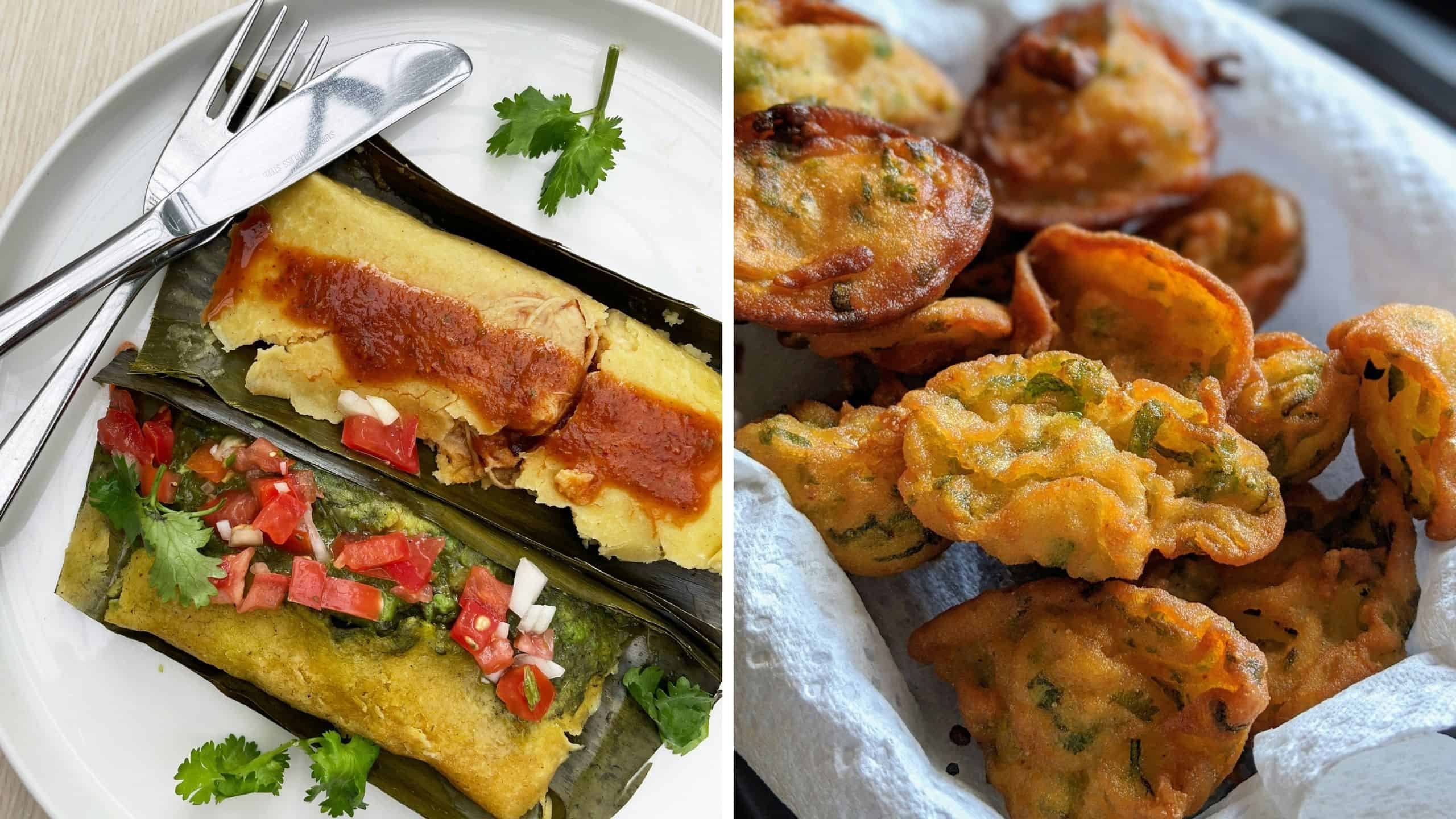 (l) belize tamales (r) belize conch fritters