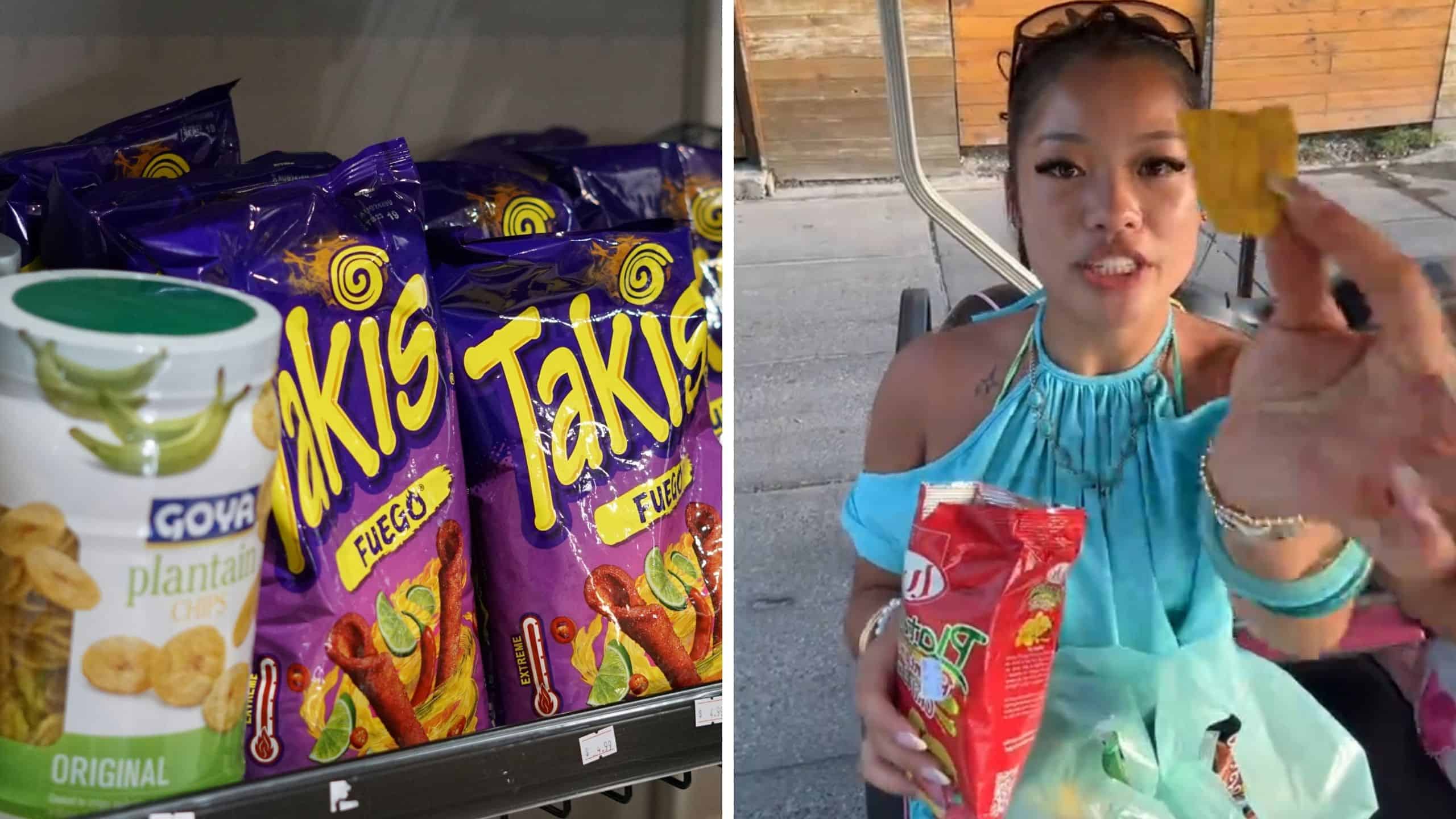(l) takis and plantain chips (r) tourist in belize