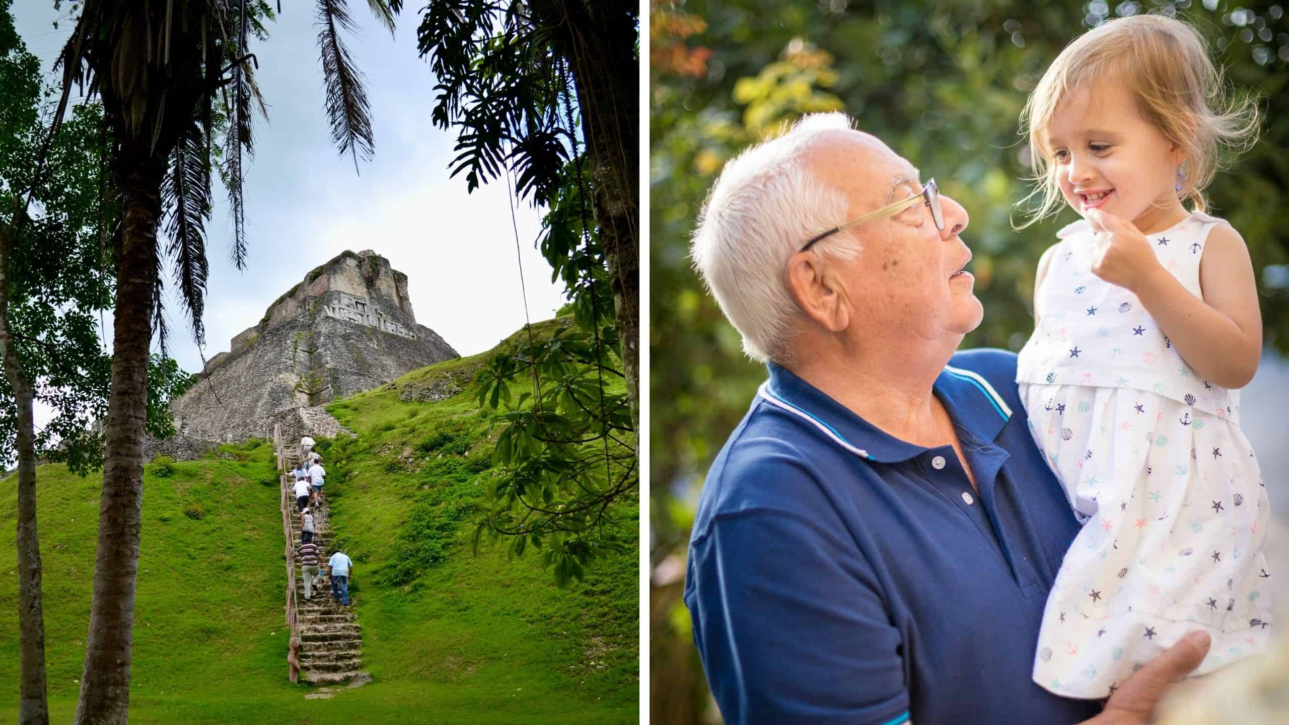 (l) xuxantunich belize (r) grandfather and granddaughter