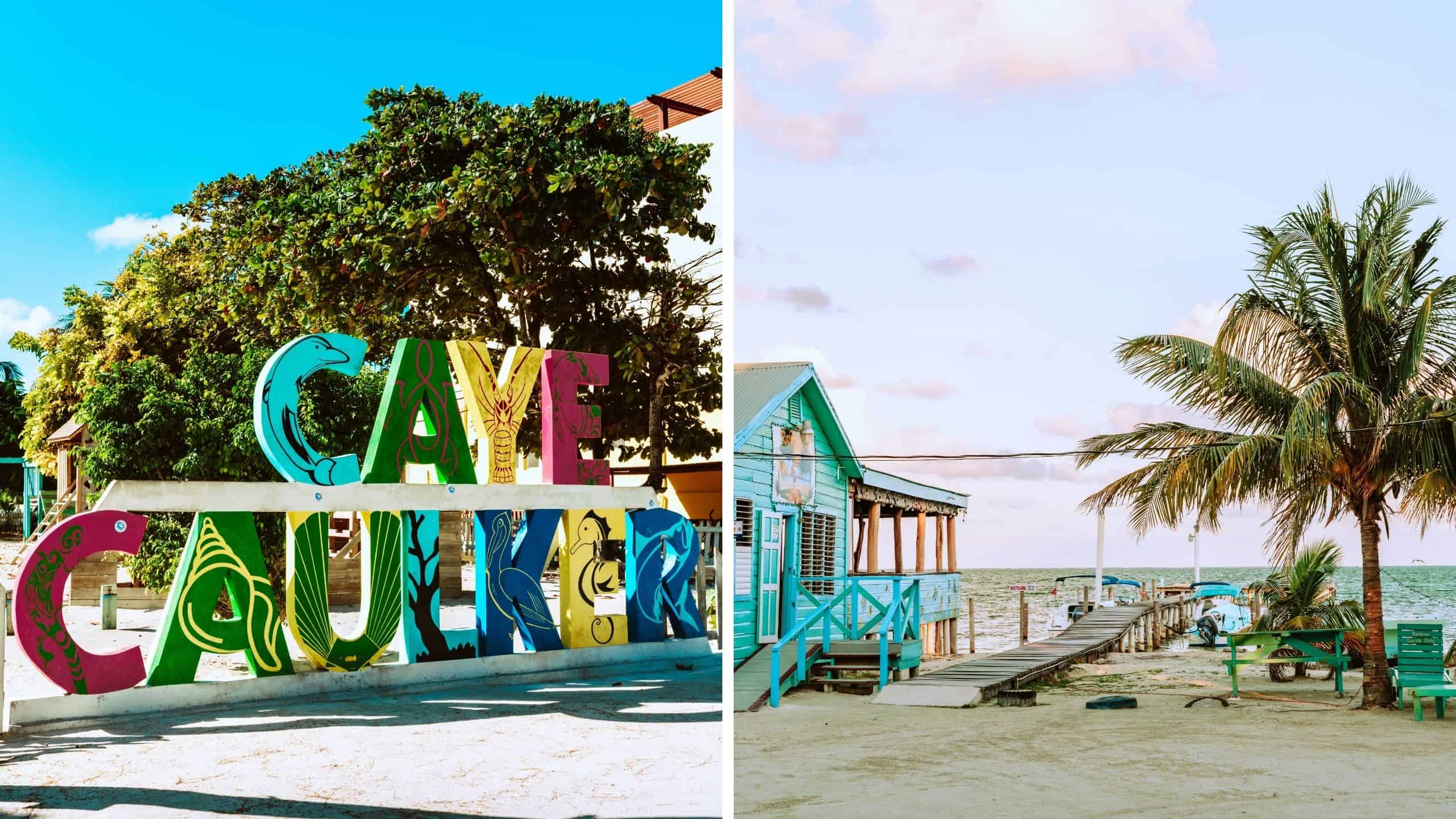 (l) iconic caye caulker location (r) caye caulker beach