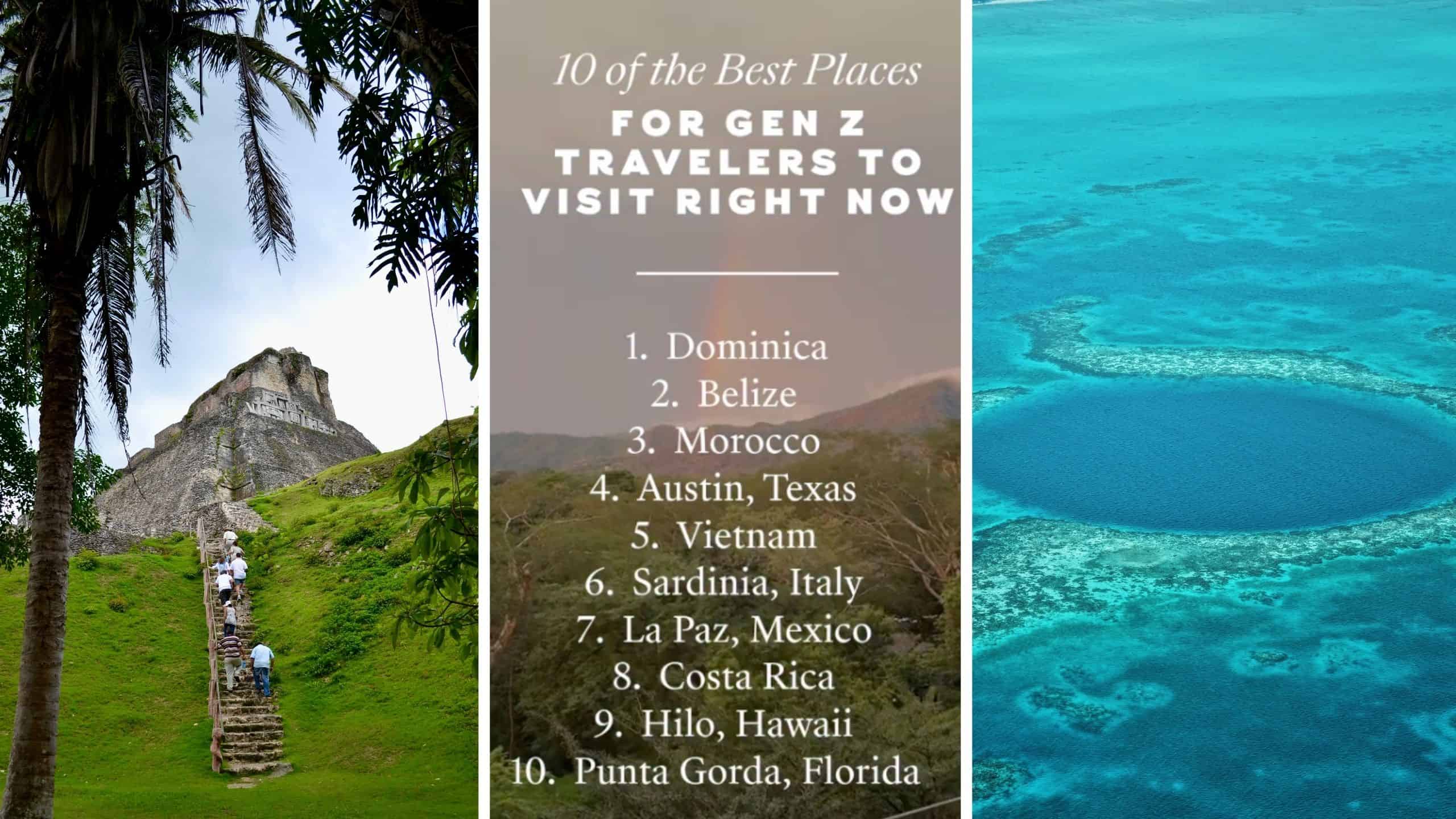 (l) xunantunich belize (c) travel + leisure top places (r) blue hole belize